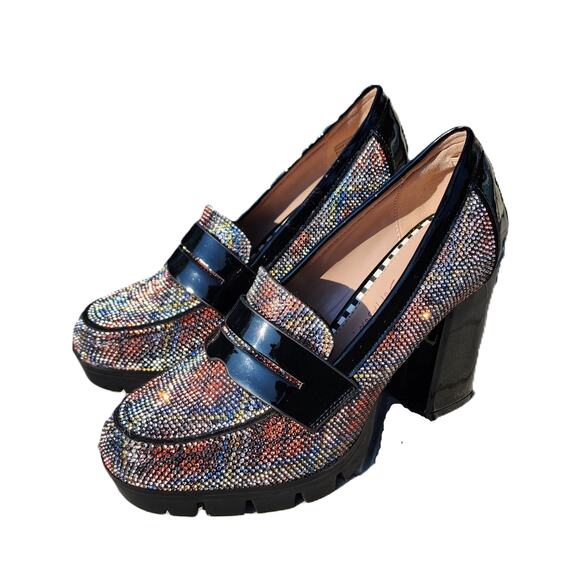Betsey Johnson Adison Rhinestone Faux Patent Leather Loafers 7 - Picture 2 of 10